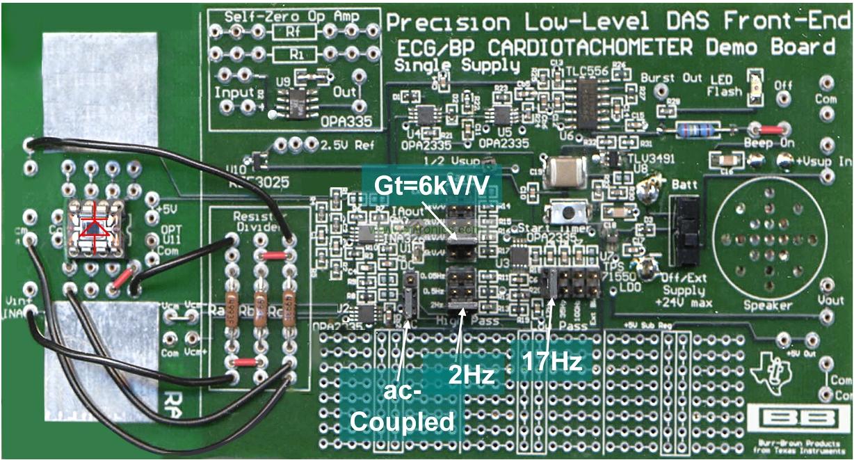 圖 2  精密型低電平 ECG 心率計電路板的正面圖