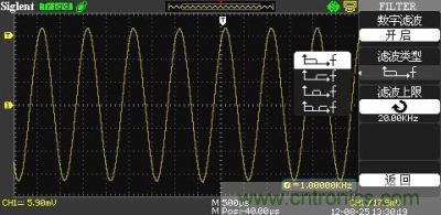 1KHz信號 ，打開數字濾波，測量值為1KHz