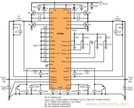 采用外部功率 MOSFET 的雙輸出穩壓器