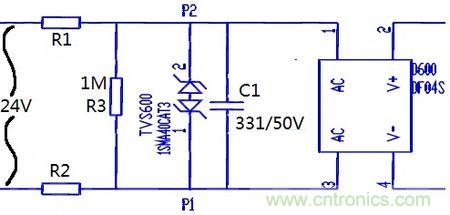 案例1：輸入端24V波動(dòng)，R1和R2常被燒壞。