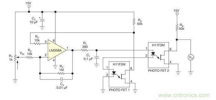 光電FET光耦和電阻連起來做一個(gè)電位器