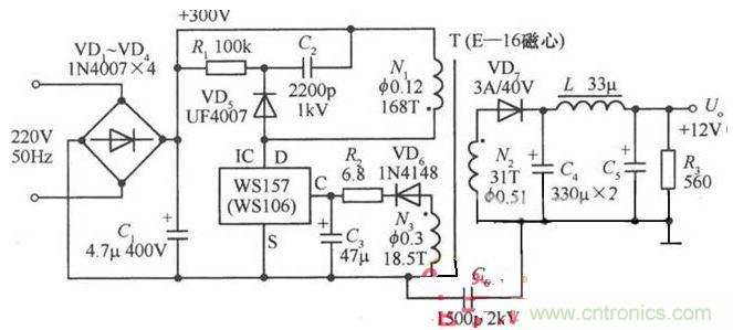 一款12V的單片開關穩壓電源電路設計 