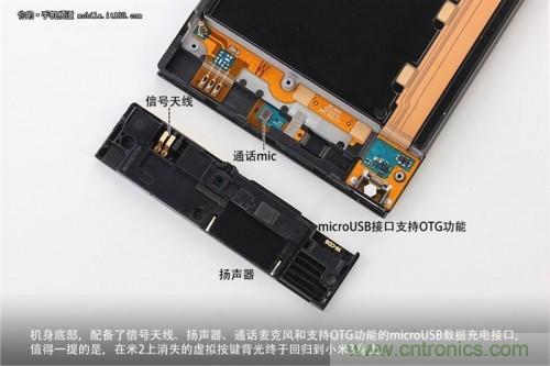 信號天線、揚聲器、麥克風以及支持OTG功能的Micro USB接口均位于底部