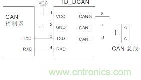 CAN隔離收發器應用接線圖