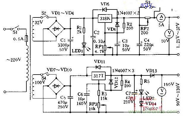 維修充電兩用穩壓電源電路圖