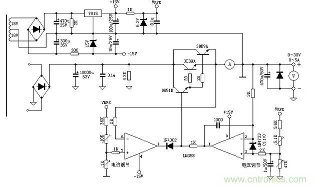 0-30V穩壓恒流電路維修電源的設計原理圖