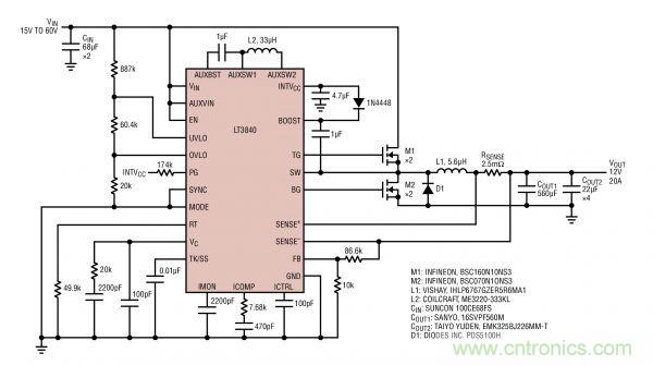 電路分享：基于LT3840電源設(shè)計(jì)應(yīng)用的電路圖