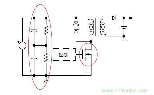 反激轉換器中的串聯大電容電路及單顆1，000VMOSFET