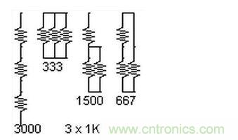 3個(gè)電阻，4種組合。
