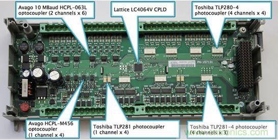 圖2：Rockwell選擇光耦作為Micro850 PLC的數(shù)字I/O電路板上的設備輸入和輸出端的核心隔離策略。