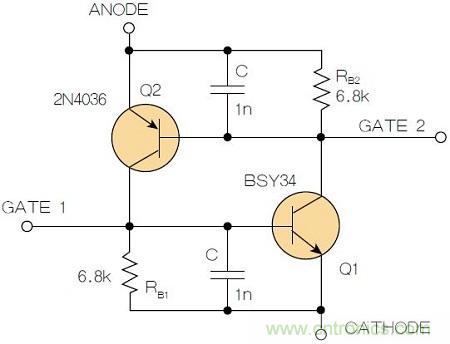 圖2：增加兩個電容值為1nF的SMD陶瓷電容器后，可以在ΔV達到10V的情況下防止導通。