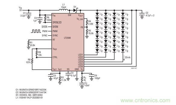 驅動器用于 20 個白光 LED