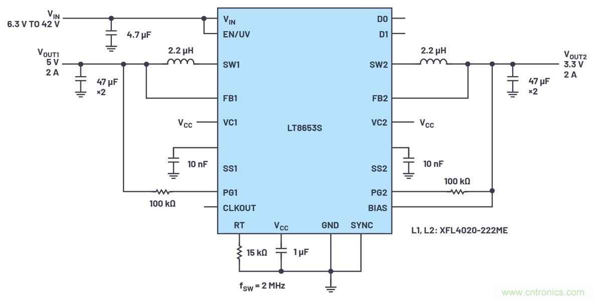 具有6.2 µA靜態(tài)電流的雙通道、42 V、2 A、單片、同步降壓型Silent Switcher 2穩(wěn)壓器