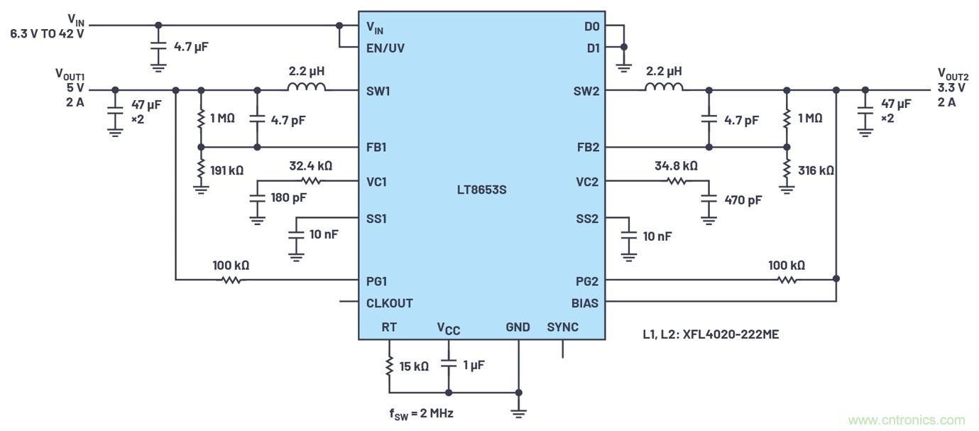 具有6.2 µA靜態(tài)電流的雙通道、42 V、2 A、單片、同步降壓型Silent Switcher 2穩(wěn)壓器