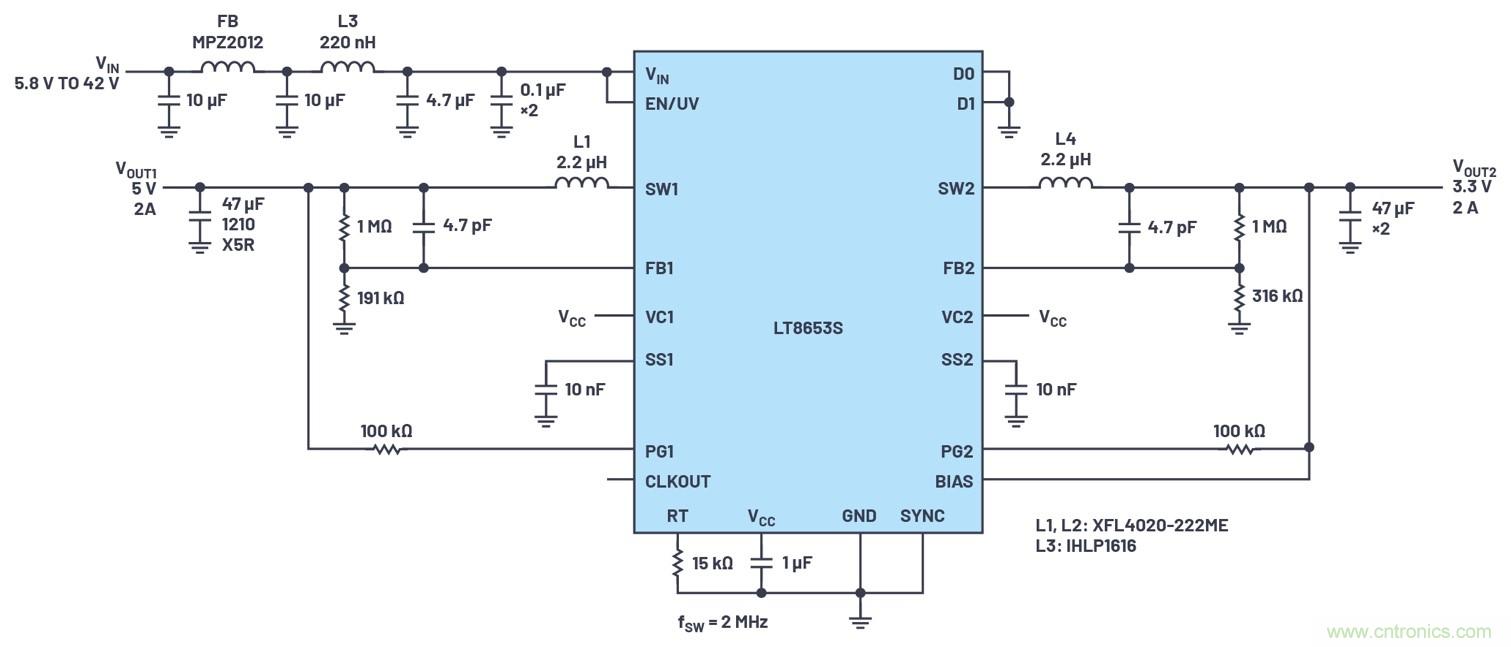 具有6.2 µA靜態(tài)電流的雙通道、42 V、2 A、單片、同步降壓型Silent Switcher 2穩(wěn)壓器