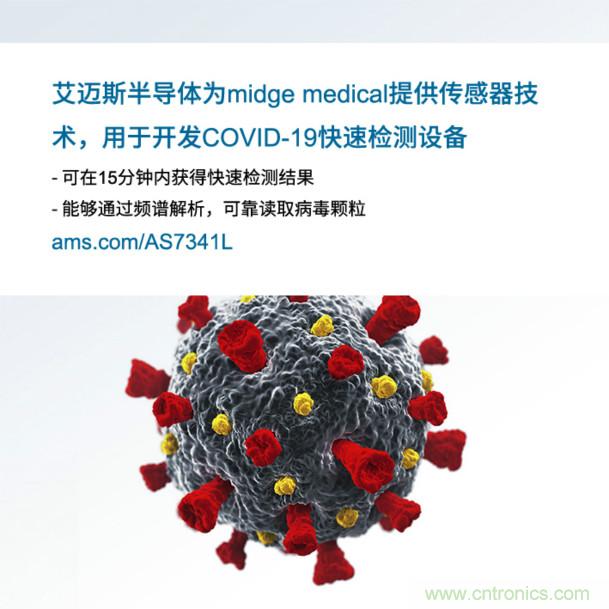 艾邁斯為midge medical提供傳感器技術，用于開發COVID-19快速檢測設備