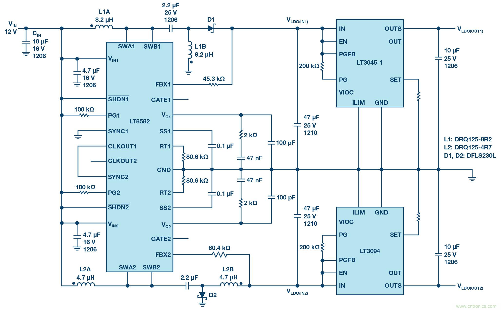 負線性穩壓器在1MHz下具有0.8μV RMS噪聲和74dB電源抑制比