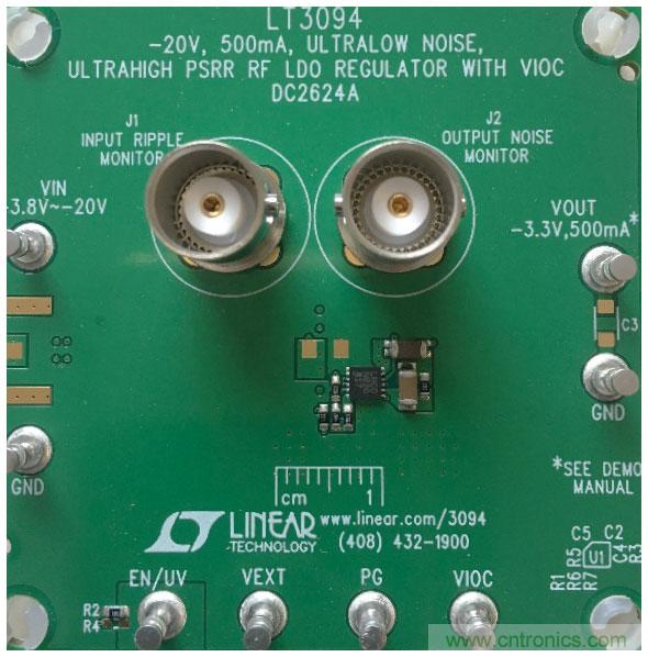 負線性穩壓器在1MHz下具有0.8μV RMS噪聲和74dB電源抑制比