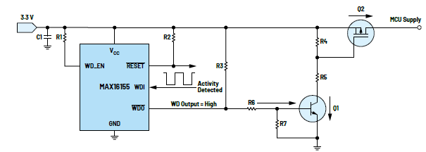 利用低電平有效輸出驅動高端MOSFET輸入開關以實現系統電源循環